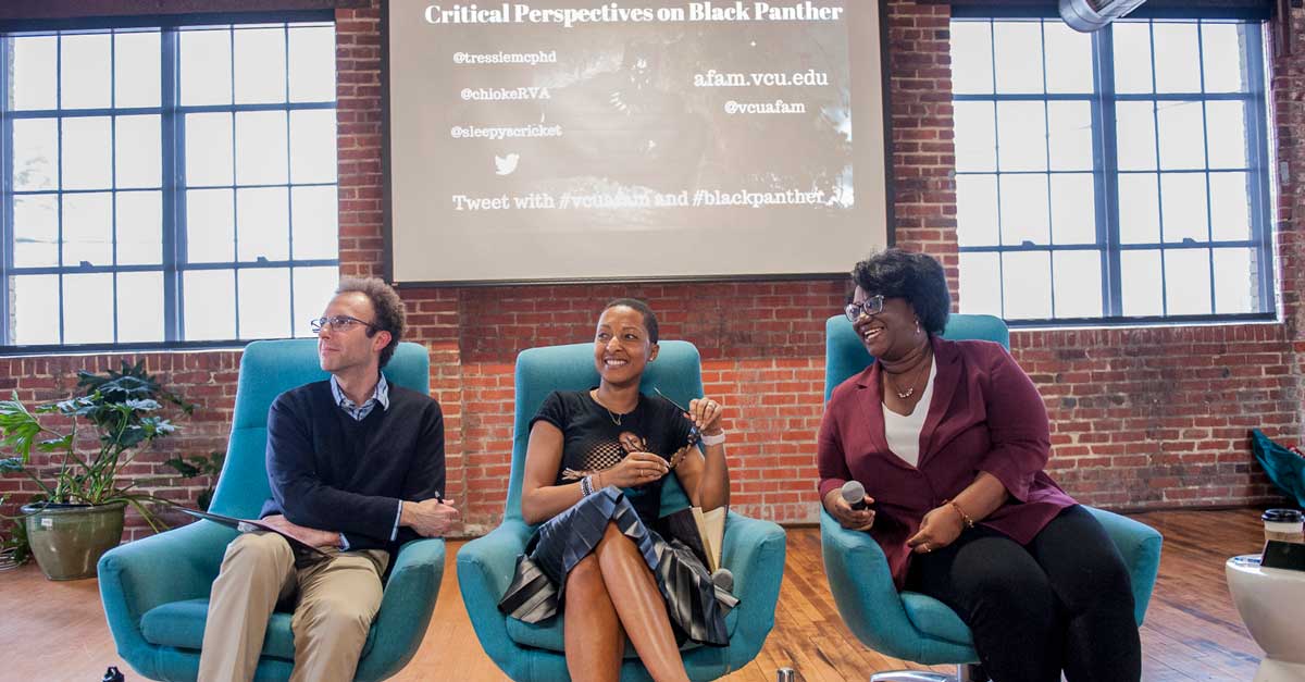 v.c.u. professors participating in a panel discussion about the move 'black panther'